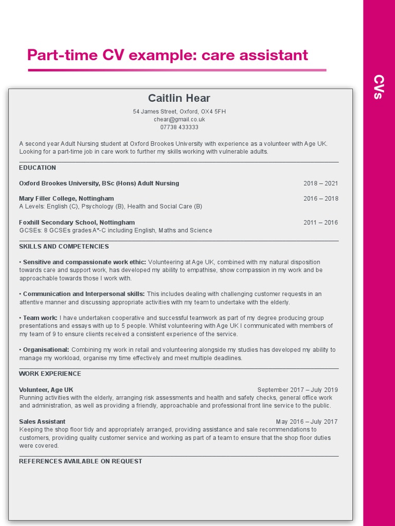 Part Time Cv Example Free Writing Guide And Examples