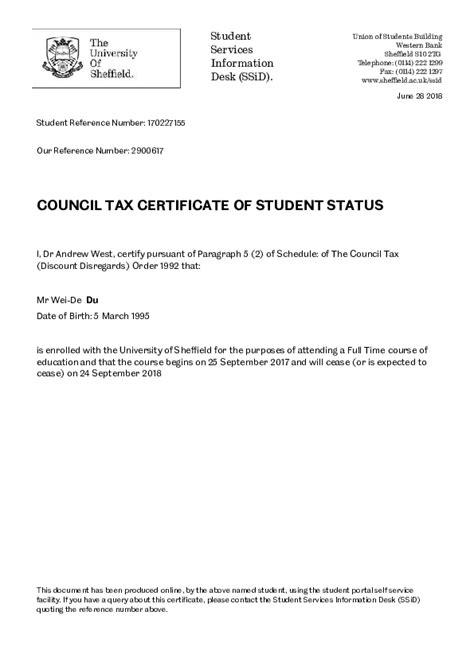 Pdf Council Tax Certificate Of Student Status