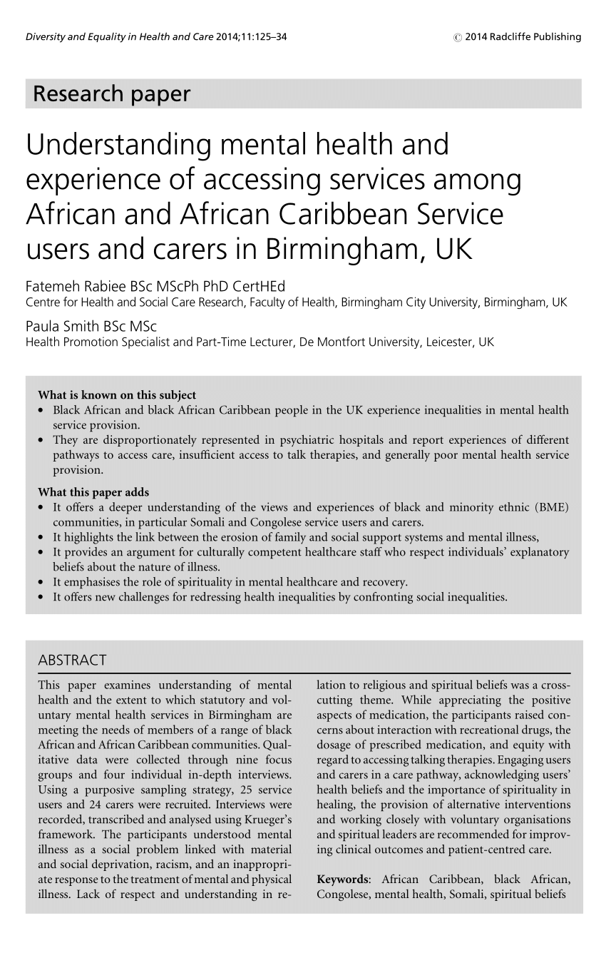 Pdf Understanding Mental Health And Experience Of Accessing Services Among African And African