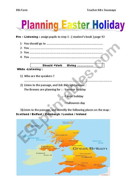 Planning Easter Holiday Esl Worksheet By Mathlouthi