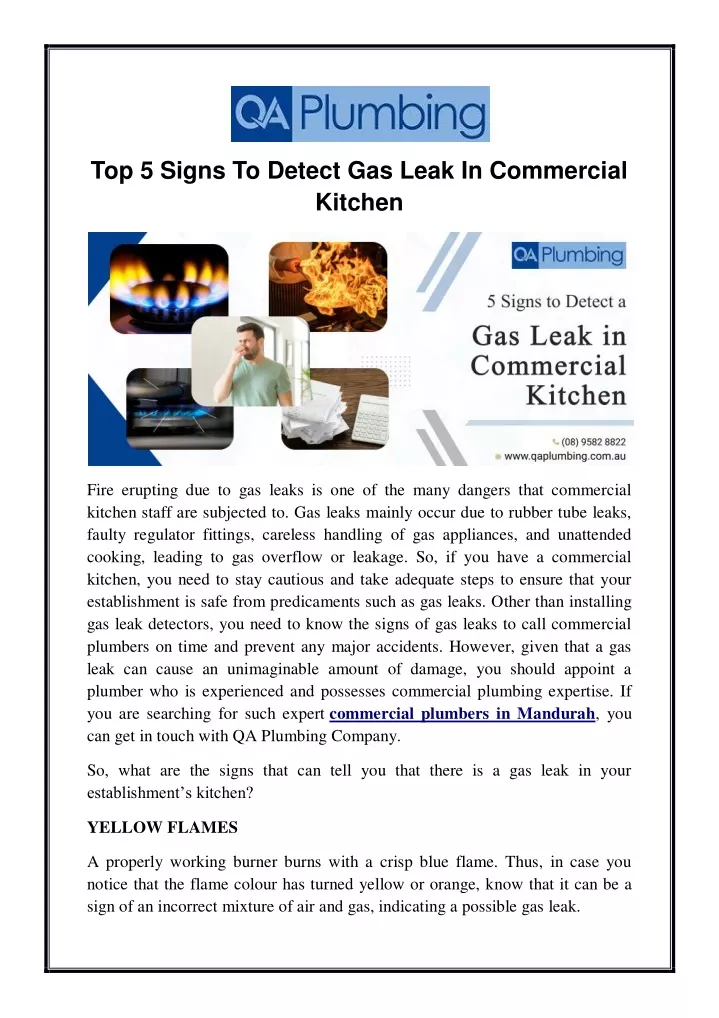 Ppt Top 5 Signs To Detect Gas Leak In Commercial Kitchen Powerpoint