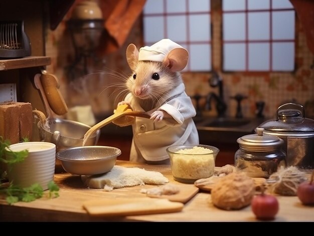 Premium Ai Image Little Mouse Prepares Food In The Kitchen Cartoon Style