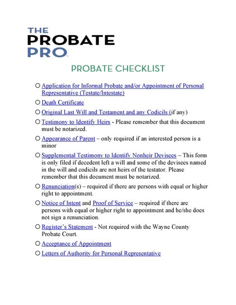 Probate Checklist The Probate Pro