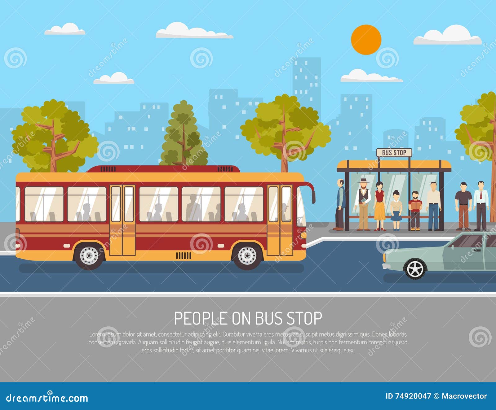 Public Transport Bus Service Flat Poster Stock Vector Illustration Of