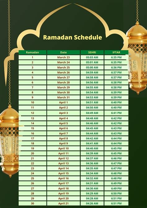 Ramadan Calendar Schedule Fasting Iftar Prayer 430887619