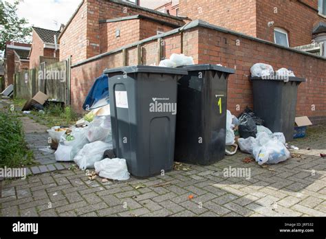 Refuse Rubbish Garbage Builds Up As Birmingham Council Refuse Collectors Go On Strike Uk August