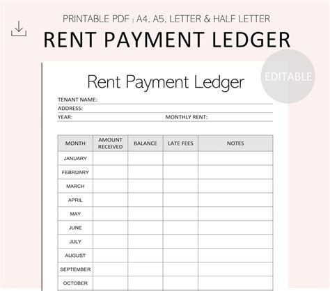 Rental Payment Log Template Free Tracker Editable Rent Payment