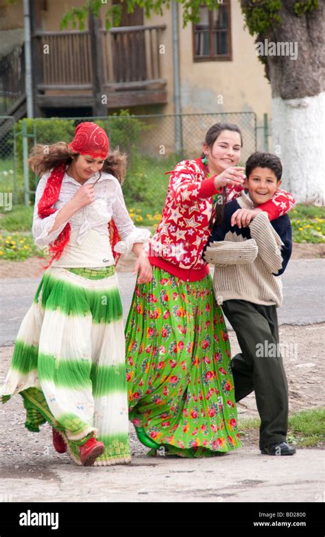 Romanian Teenage Gypsies Roma At Prejmer In Transylvania Stock Photo