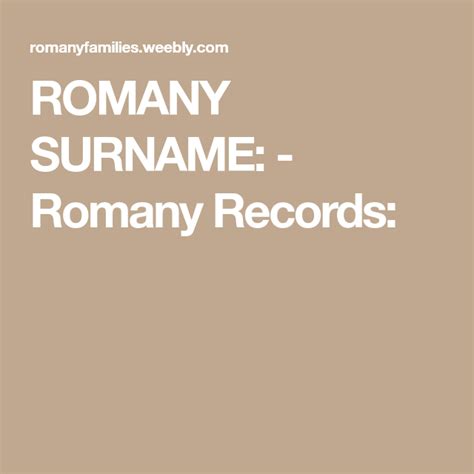 Romany Surname Romany Records Wareham Surnames Lismore