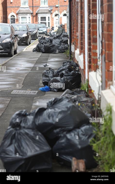 Rubbish Bags Piled High In Tarry Road Birmingham As The Ongoing