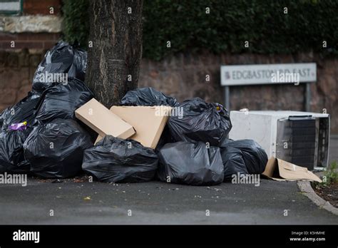 Rubbish Bags Piled Up Next To A Tree In Edgebaston Road East