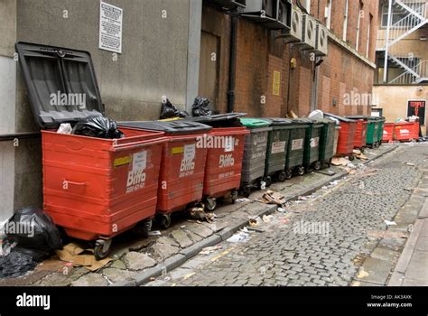 Rubbish Containers In A Street In Birmingham Used As Commercial Bins