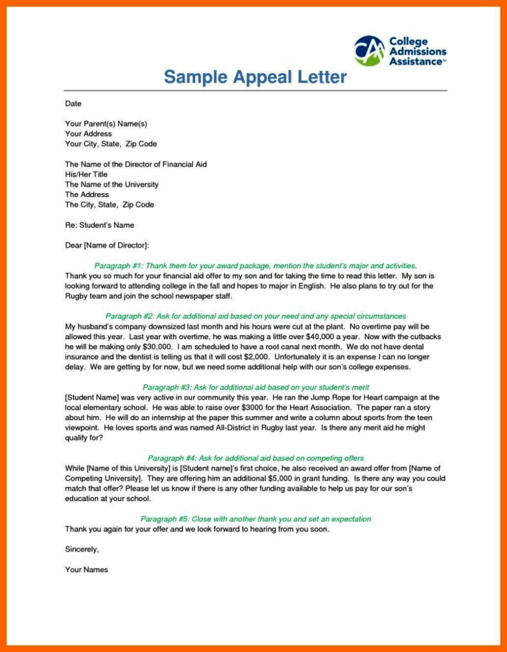 Sample Letter Of Financial Support For Employer Sample Appeal Letter