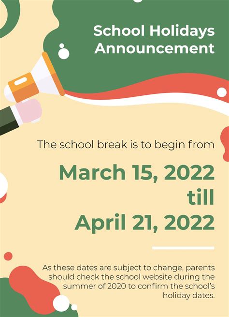 School Holiday Announcement Free Google Docs Template School Holidays