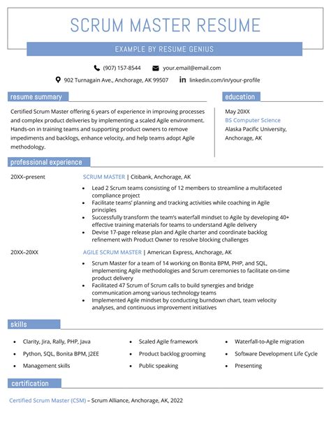 Scrum Master Cv Examples