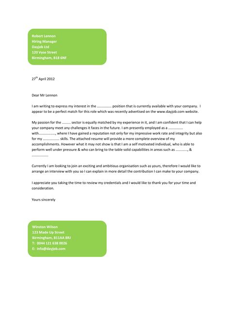 Simple Cover Letter Samples Template Business