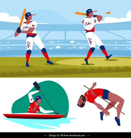 Sport Cuba Design Elements Dynamic Cartoon Vectors Graphic Art Designs