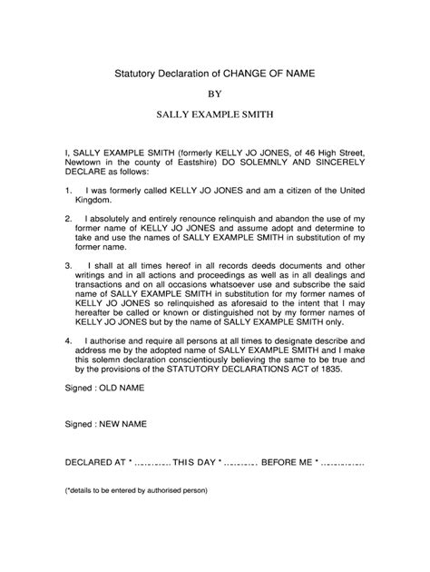 Statutory Declaration Name Change Scotland Fill Online Printable