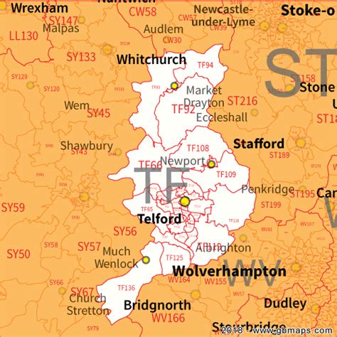 Telford Postcode Area District And Sector Maps In Editable Format