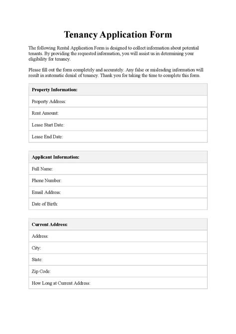 Tenancy Application Form Template Free Download Easy Legal Docs