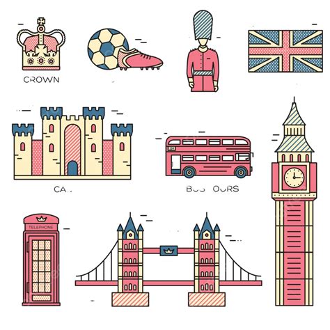 Travel Guide England In Thin Lines Flag Famous Journey Vector Flag