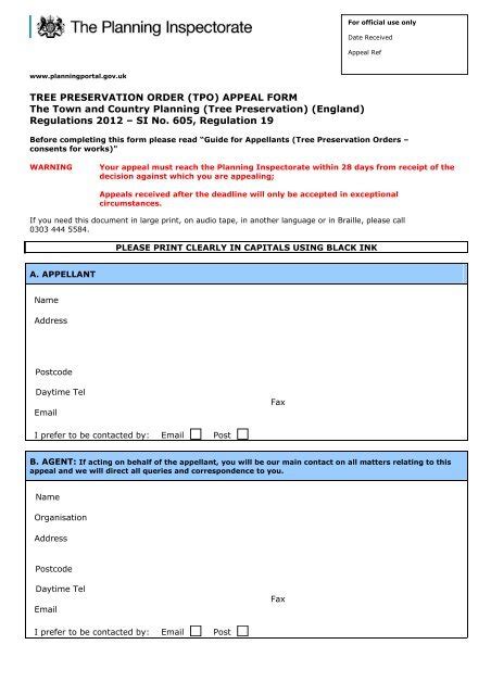 Tree Preservation Order Appeal Form Pdf Planning Portal