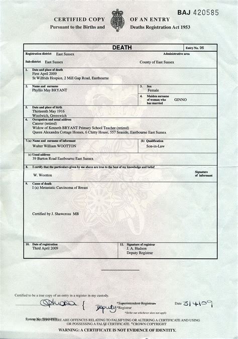 Uk Death Certificate Template Birth Certificate Uk Certificates