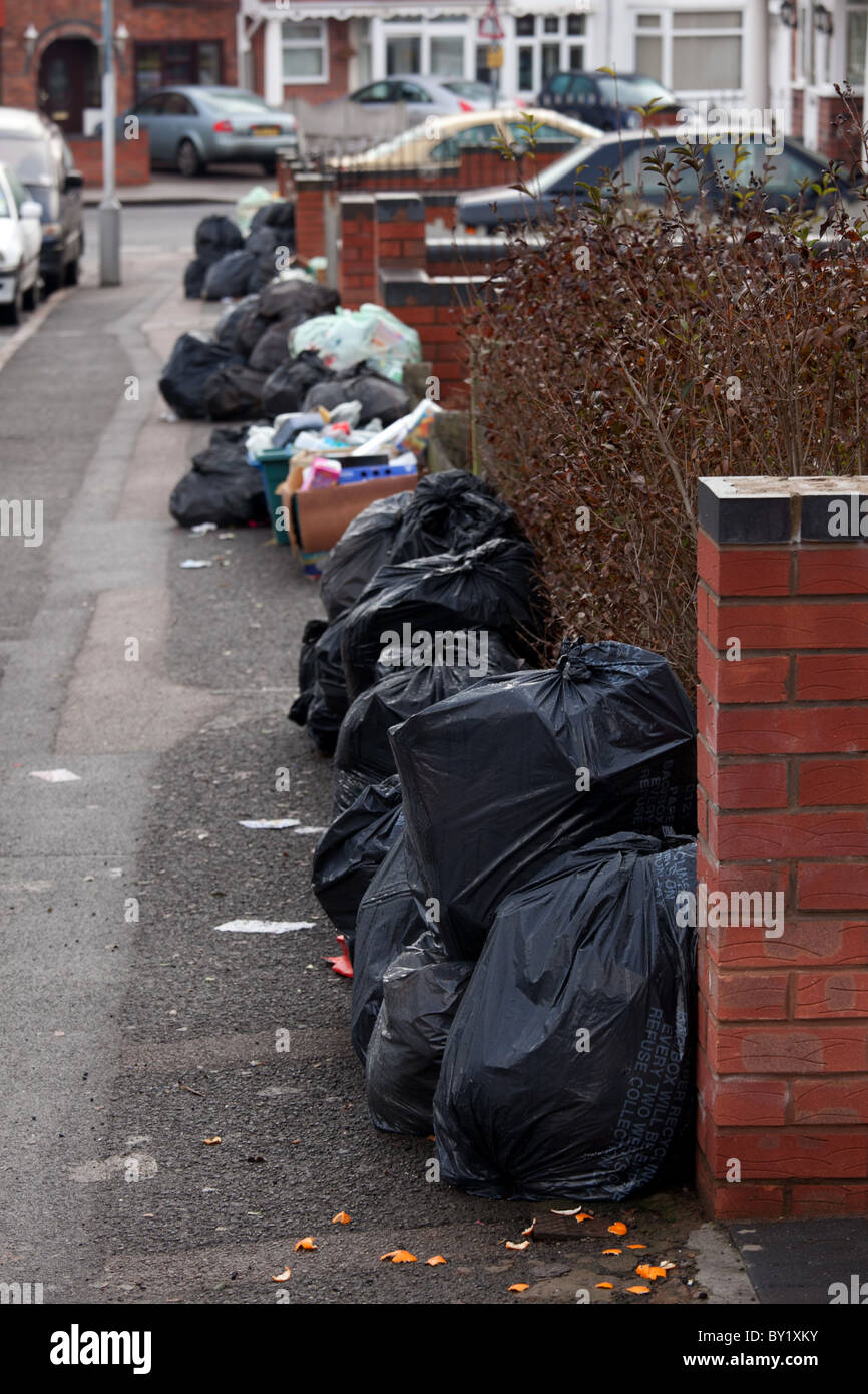 Uncollected Rubbish Lies In Streets Around Birmingham Caused By Bad