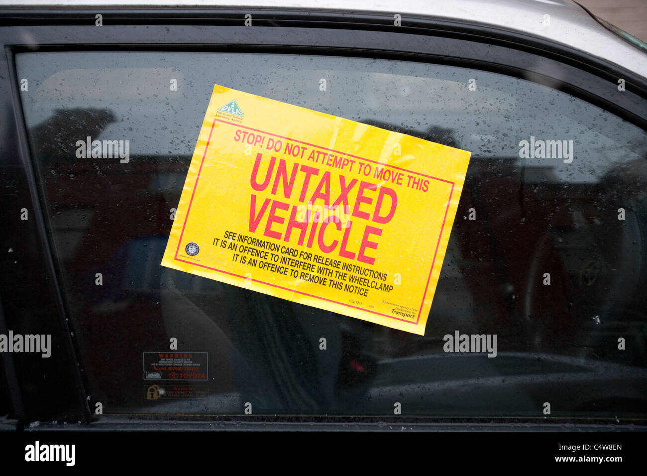 Untaxed Vehicle Warning Sticker Stock Photo Royalty Free Image