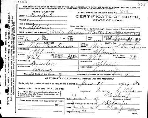 View And Print Document Vital Records Birth Certificate Family History