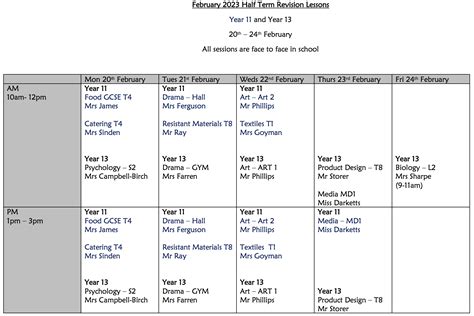 Year 13 Feb Half Term Revision In School Southam College Sixth Form