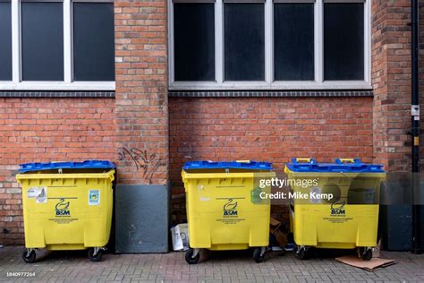 Yellow Commercial Recycling Bins On 29Th November 2023 In Birmingham